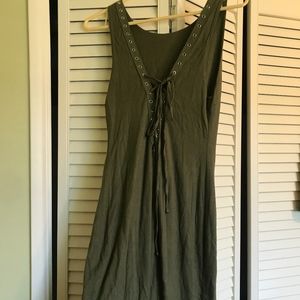Olive Green Bodycon Dress, Corset Back Lace-up